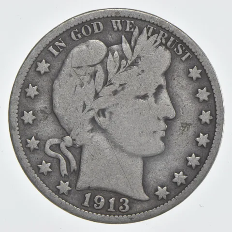 1913 (P) Barber Half Dollar 90% Silver VG Condition