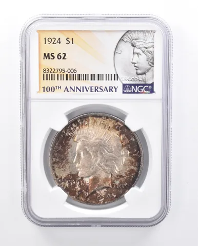 1924 Peace Silver Dollar MS62 NGC Toned *4940
