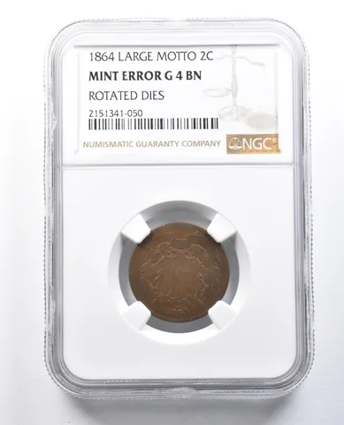 1864 Shield Two Cents Large Motto Mint Error Rotated Dies G4 BN NGC *8236