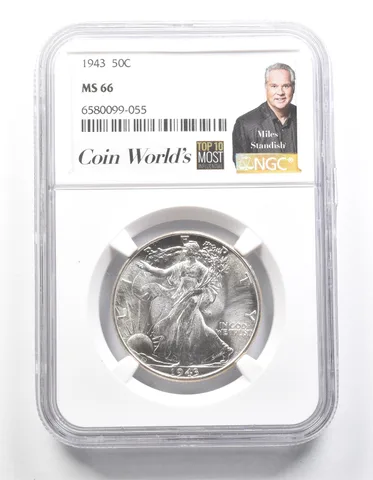 1943 Walking Liberty Half Dollar Miles Standish MS66 NGC *1428