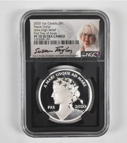 PF70 UCAM 2020 Canada Dollar $1 1 Oz Silver Peace High Relief FDOI NGC a1432