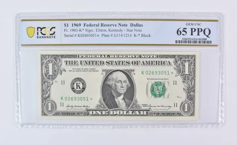 1969 $1 Dallas TX FRN Star Note Fr#1903-K* Gem Unc 65 PPQ PCGS