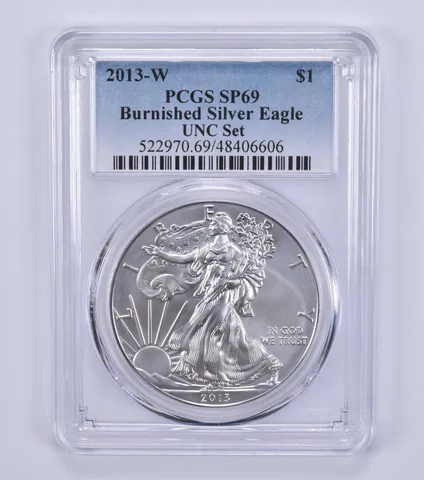 2013-W Burnished Silver Eagle Annual Set SP69 PCGS Blue Label