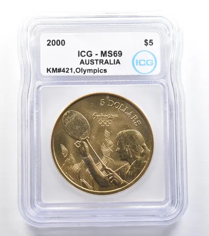 2000 Australia 5 Dollar Sydney Olympics Badminton KM#421 MS69 ICG a7909