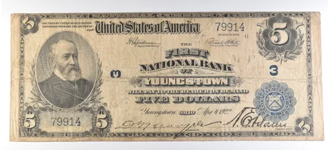 1902 $5 National Currency Note Youngstown OH Ch#3 Large Note a5631