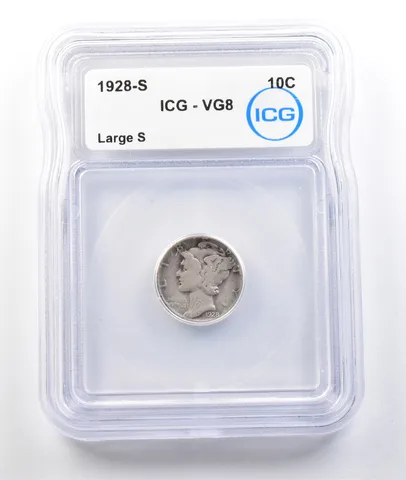 1928-S Mercury Dime Large S VG8 ICG *0391