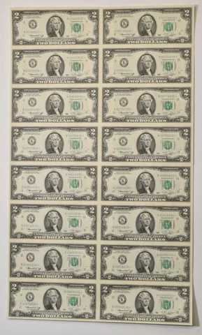 Lot (16) 1976 $2 Dallas TX FRN Star Note Green Seal Uncut Sheet Star *5916