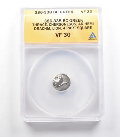 386-338 BC Greek Thrace Chersonesos AR Hemidrachm Lion 4 VF30 ANACS *2459