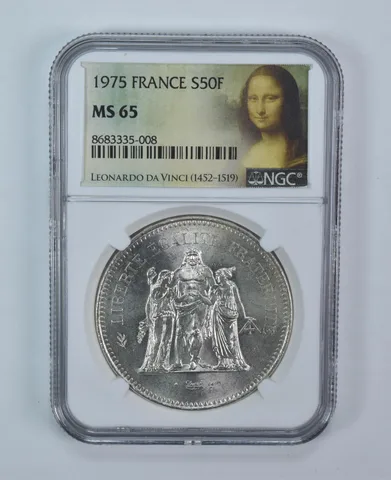 1975 France 50 Francs Silver MS65 NGC Mona Lisa Label