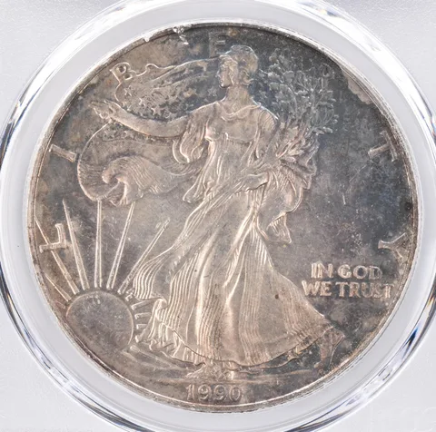 1990 American Silver Eagle MS62 PCGS Beautiful Tone *1516