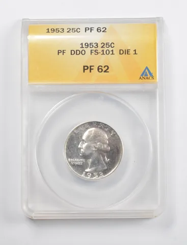 PF62 1953 Washington Quarter PF DDO FS-101 Die 1 ANACS *3331