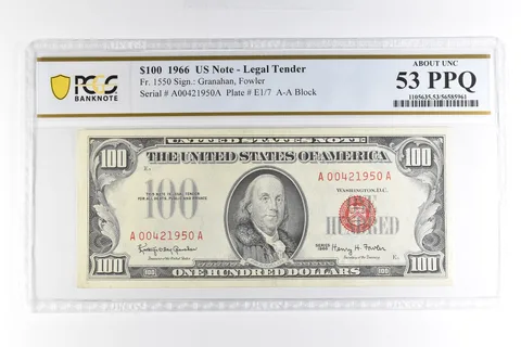 1966 $100 US Legal Tender Note Fr#1550 About Unc 53 PPQ PCGS *4983