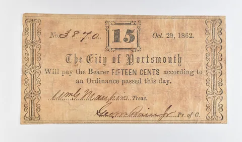 1862 15 Cents City Of Portsmouth Obsolete Note *8900