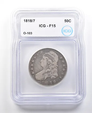 1818/7 Capped Bust Half Dollar O-103 F15 ICG *3082