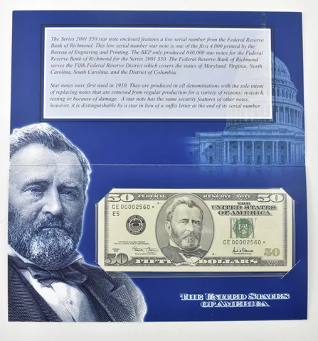 2001 $50 FRN Star Note Green Seal Bureau Of Engraving a7957