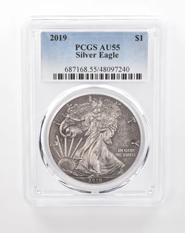 2019 American Silver Eagle AU55 PCGS Beautifully Toned a1851