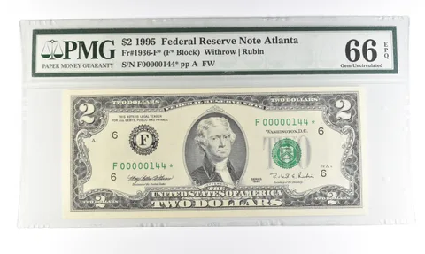 1995 $2 Atlanta GA FRN Fr#1936-F* Star Error Gem Unc 66 EPQ PMG Low Serial a5460