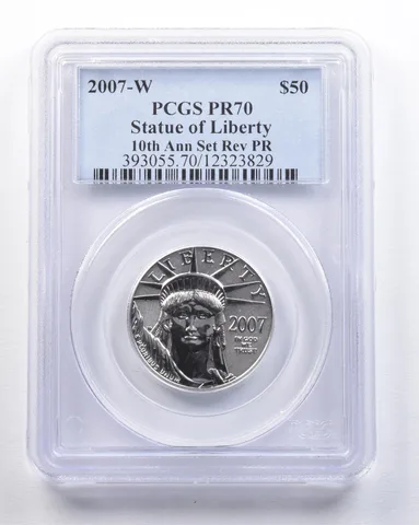 2007-W $50 American Platinum Eagle 10th Anniv Set 1/2 Oz Reverse PR70 PCGS *2125