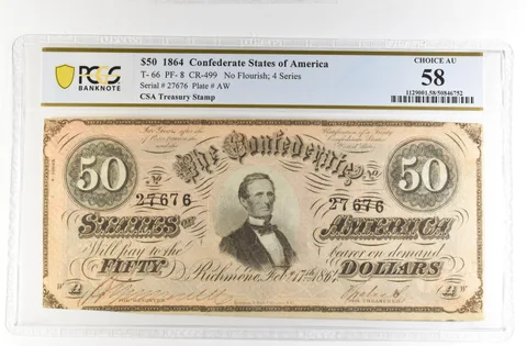 1864 $50 Confederate States Large Note T-66 PF-8 CR-499 Choice AU 58 PCGS *4199