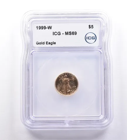 1999-W $5 American Gold Eagle 1/10 Oz Gold MS69 ICG Unfinished Die *9208