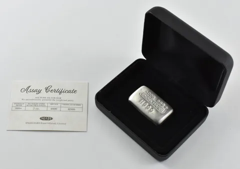 3 Oz Silver Bar Engelhard W/ Box & COA 999 Serial *5034