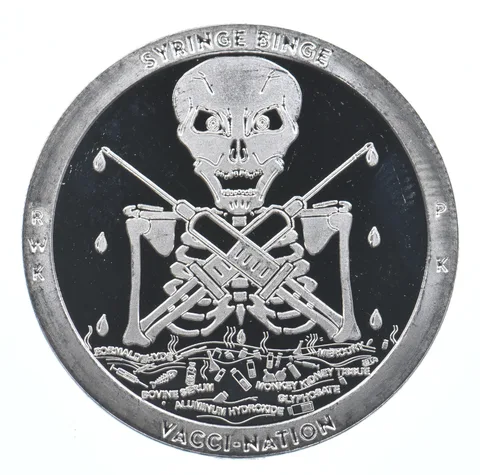 1 Oz Silver Round Chautauqua Silver Works Syringe Binge Vacci-Nation *1674