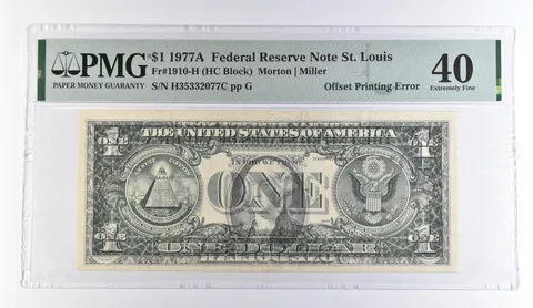 1977 A $1 St Louis FRN OffPrinting Error Fr#1910-H Extremely Fine 40 PMG *9505