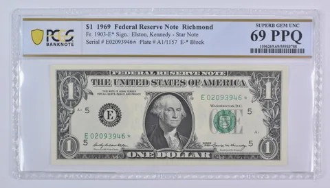 1969 $1 Richmond VA FRN Star Note Fr#1903-E* Superb Gem Unc 69 PPQ PCGS