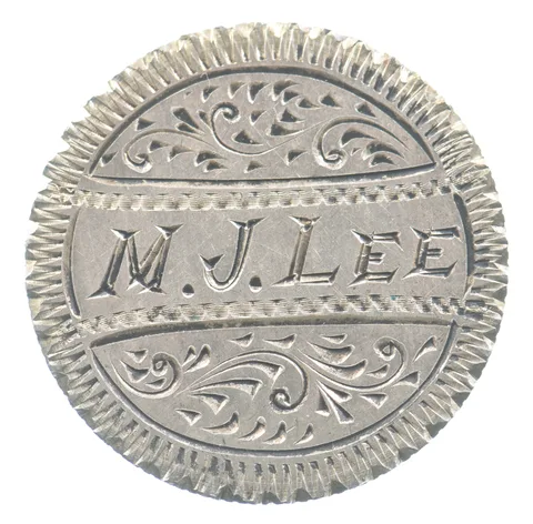 1876 Seated Liberty Quarter Love Token MJ Lee Victorian *4815