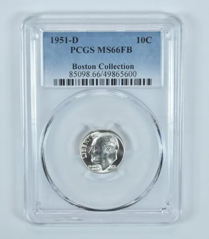 1951-D Roosevelt Dime Boston Collection MS66 FB PCGS Blue Label