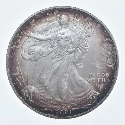 Beautiful Toned - 2001 American Silver Eagle 1 Troy Oz .999 Fine Silver *939