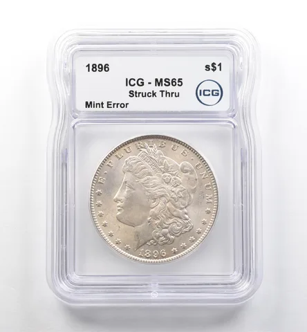 1896 Morgan Silver Dollar Mint Error Struck Thru MS65 ICG *7481