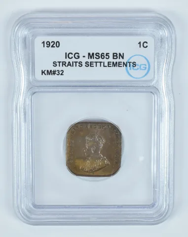 1920 Straits Settlements 1 Cent KM#32 MS65 BN ICG *9452
