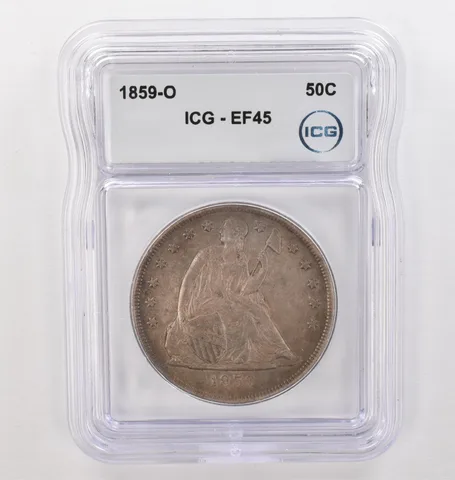 1859-O Seated Liberty Silver Dollar EF45 ICG Beautiful Tone *4170