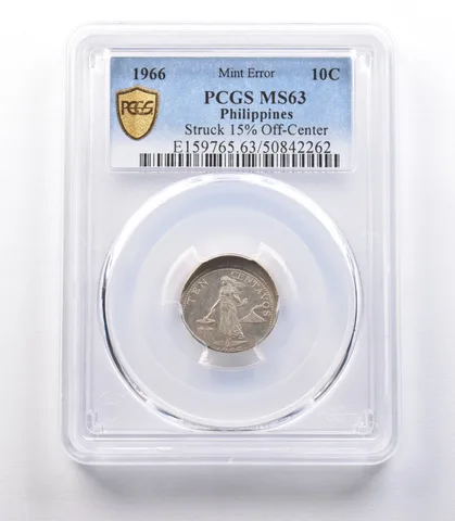 1966 Philippines 10 Cents Mint Error Struck 15% Off-Center MS63 PCGS a9792