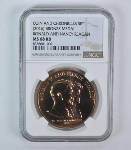 (2016) Bronze Medal Ronald Nancy Reagan Coin & Chronicles Set MS68 RD NGC