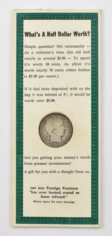 1908-D Barber Half Dollar Prestige Premium Message Card Advertisement *7562