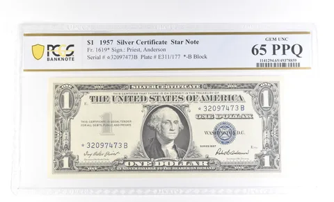 $1 1957 Silver Certificate Star Note Fr#1619* Gem Unc 65 PPQ PCGS *4016