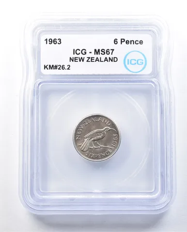 1963 New Zealand 6 Pence KM#26.2 MS67 ICG a8981