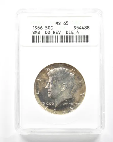 1966 Kennedy Half Dollar SMS DDR Die 4 MS65 ANACS *2081