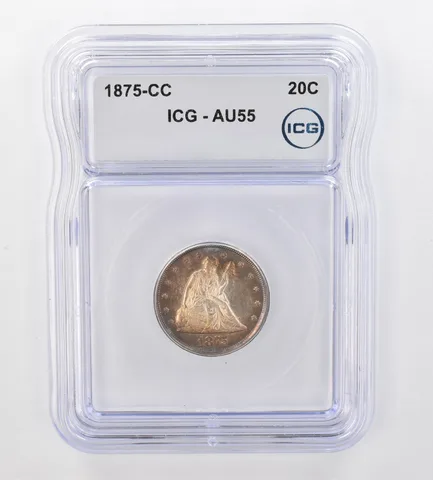 1875-CC Seated Liberty Twenty Cents AU55 ICG Beautiful Tone *0873