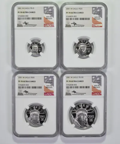 Set PF70UCAM 2001-W $10-$100 American Platinum Eagle 1/10 1oz Mercanti NGC a1458