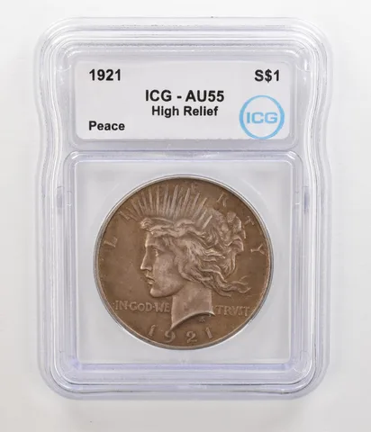 1921 Peace Silver Dollar High Relief AU55 ICG Nice Tone *5497