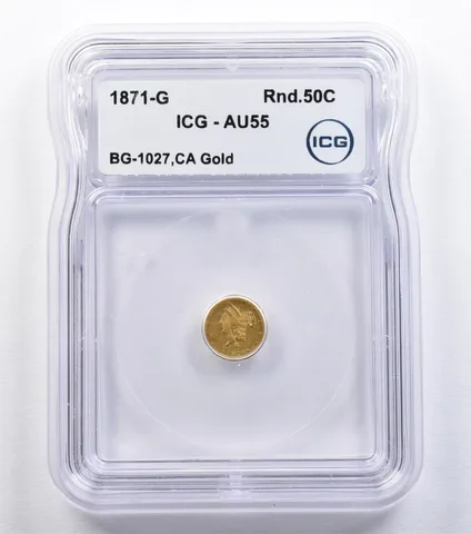 1871-G California Fractional Gold Round 50 Cents BG-1027 AU55 ICG *2189