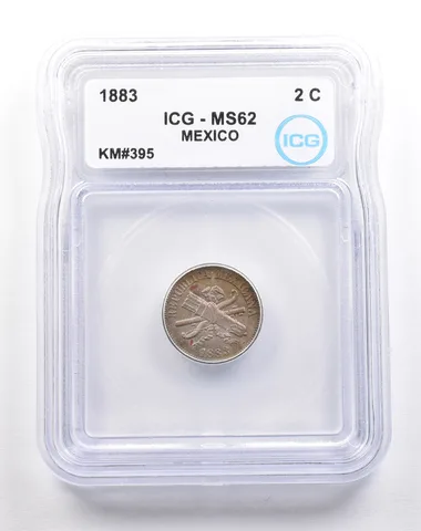 1883 Mexico 2 Centavos KM#395 MS62 ICG *5525