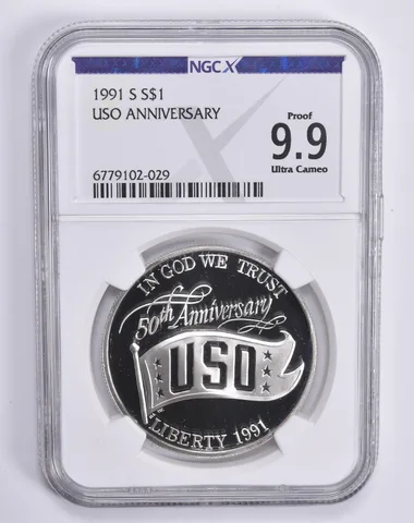 1991-S USO Anniversary Commemorative Dollar Proof 9.9 UCAM NGC X NGCX