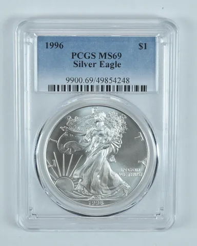 1996 American Silver Eagle 1 Oz MS69 PCGS Blue Label