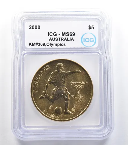 2000 Australia 5 Dollars Sydney Olympics Soccer KM#369 MS69 ICG *7888