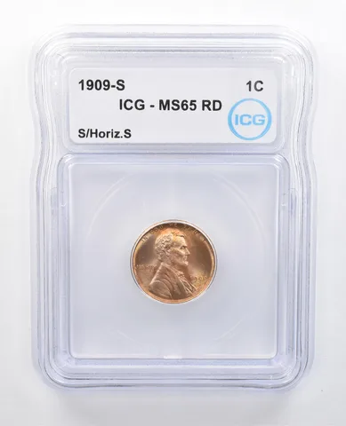 1909-S S/Horizontal S Lincoln Wheat Cent MS65 RD ICG Pale Yellow Tone *7632