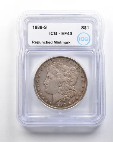 1888-S Morgan Silver Dollar Mint Error Repunched Mintmark EF40 ICG a1603